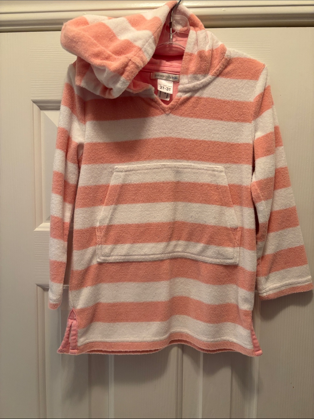 Pottery Barn Kids Pink And White Hooded Terry Swim Coverup